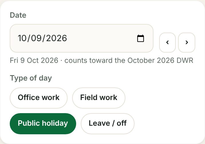 Public holiday selected