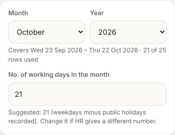 Month and working days