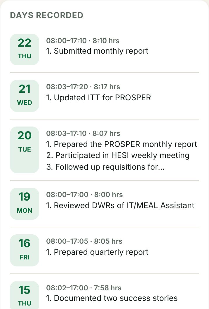 Days recorded list